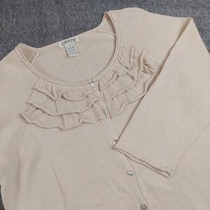 Orvis Women's Large Ruffled Collar Button Front Cardigan Linen Blend Cottagecore